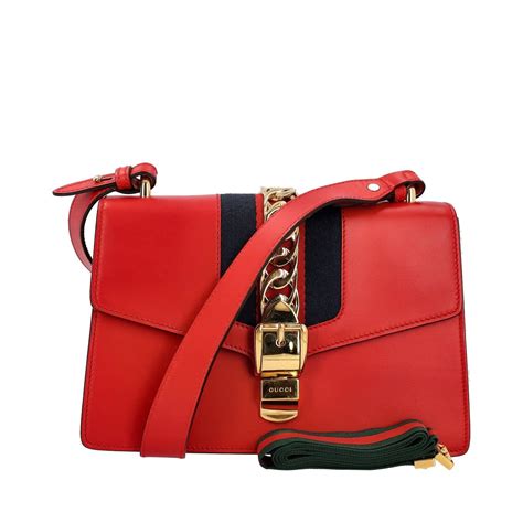 gucci small red sylvie|Gucci Red Leather Sylvie Small Shoulder Bag .